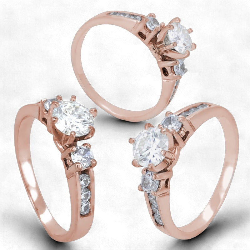 Anillo Compromiso Oro 14k Con Zirconias Corte Diamante Ex