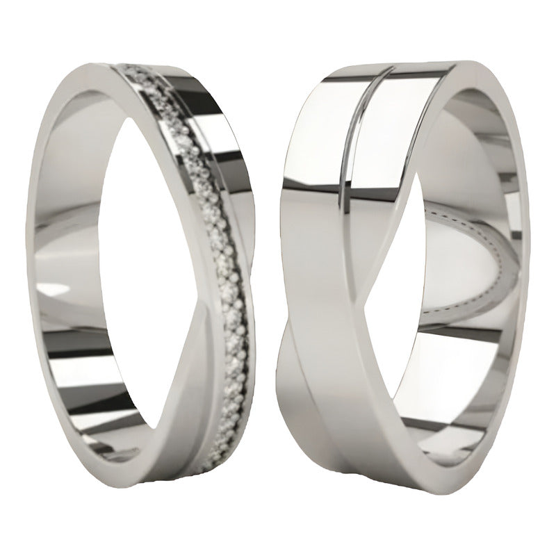 Par De Anillos De Matrimonio Plata Con Baño De Oro Modelo X