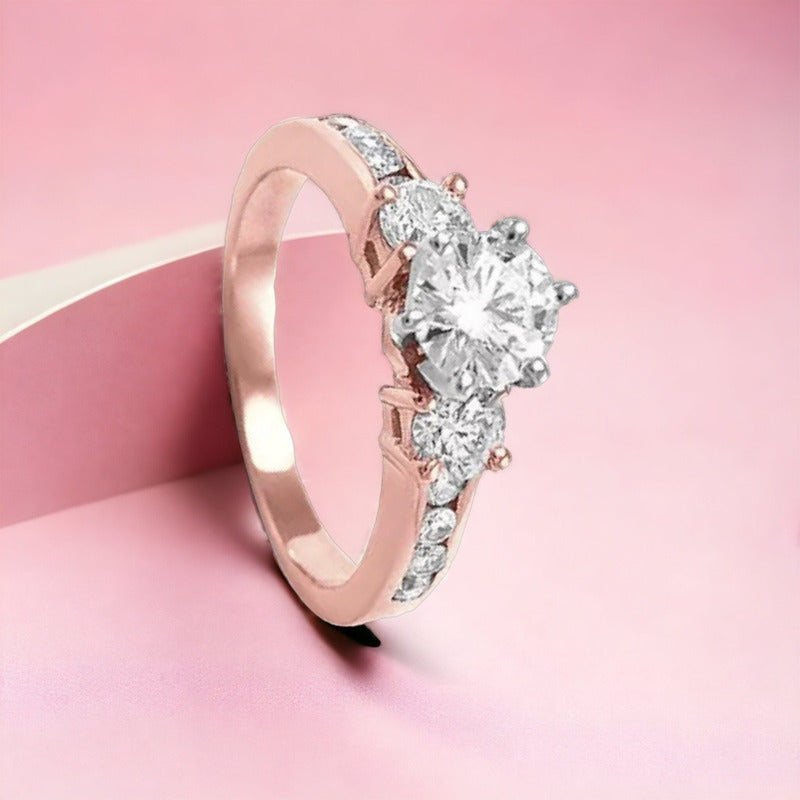 Anillo Compromiso Plata Baño Oro Moissanita Certificado Prs