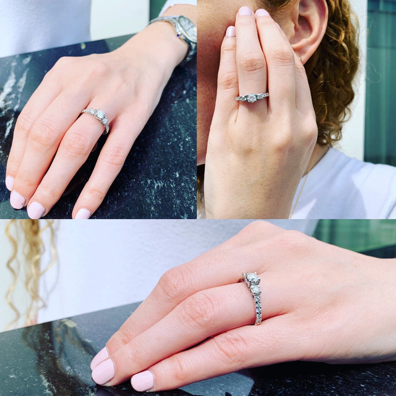 Anillo Compromiso Oro 14k Con Diamante Central Y Moissanitas