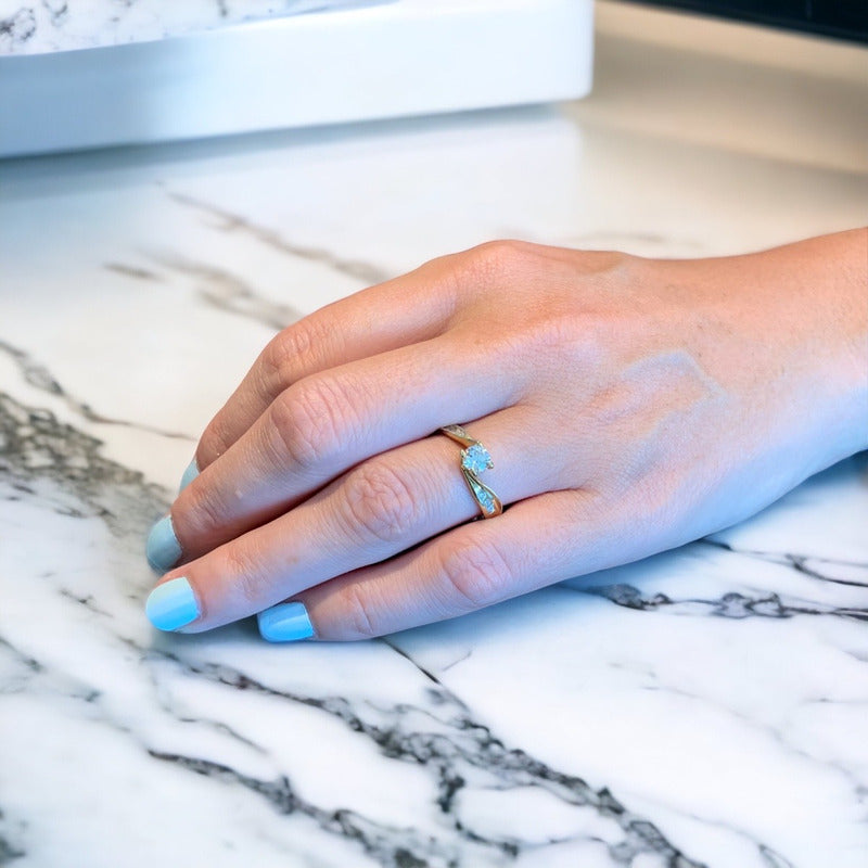 Anillo Compromiso Oro Blanco 14k Aria Brillante Ruso