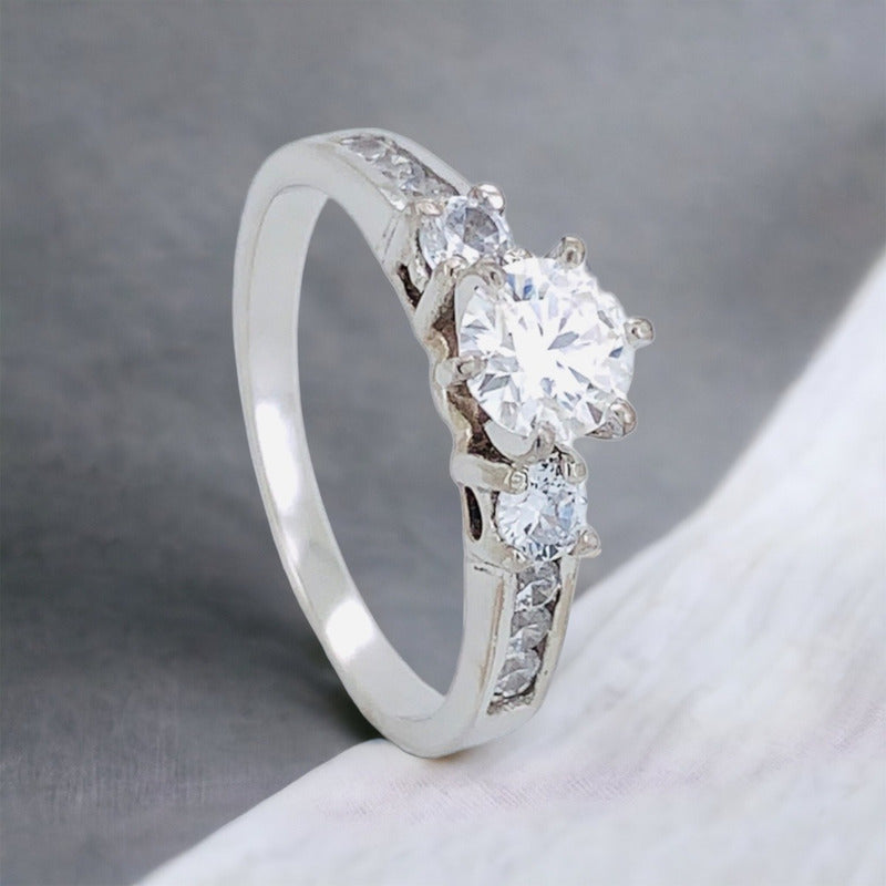 Anillo Compromiso Oro 14k Con Zirconias Corte Diamante Ex