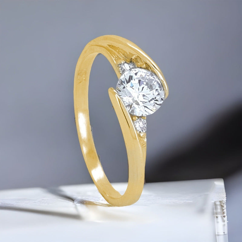 Anillo Compromiso Oro 10k Con Zafiro Y Diamantes T-rty