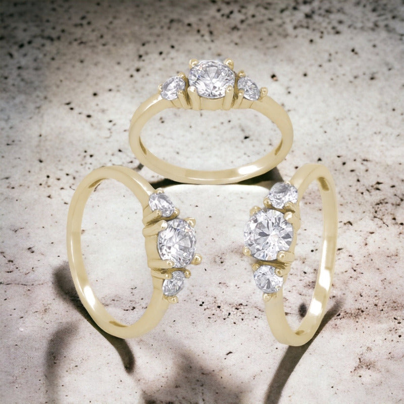 Anillo Compromiso Oro Rosa 14k Brillante Ruso Jazz