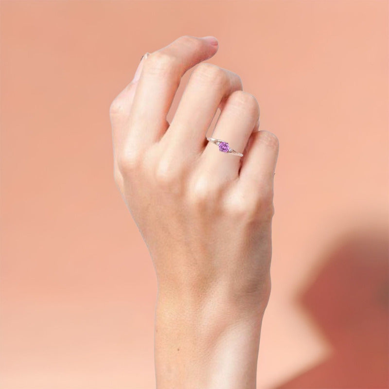Anillo Compromiso Oro Rosa 14k Con Zafiro Y Diamantes T-rtyr