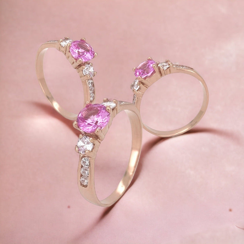 Anillo Compromiso Oro Rosa 14k Zafiro Rosa Video