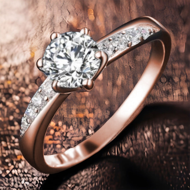 Anillo Compromiso Oro Rosa 14k Zirconias Fenix