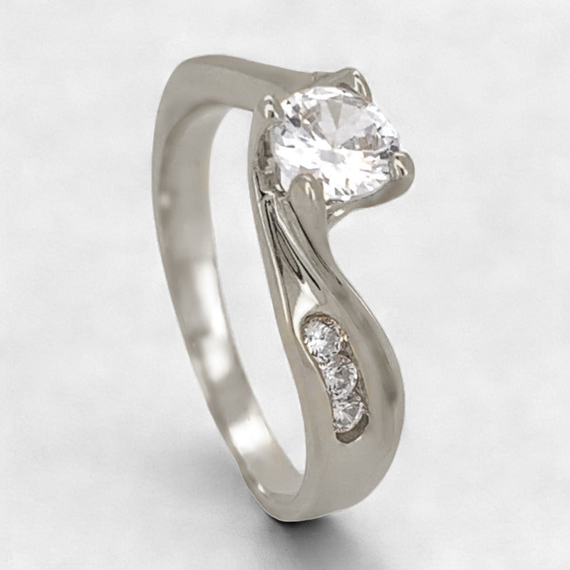 Anillo Compromiso Oro Blanco 14k Aria Brillante Ruso