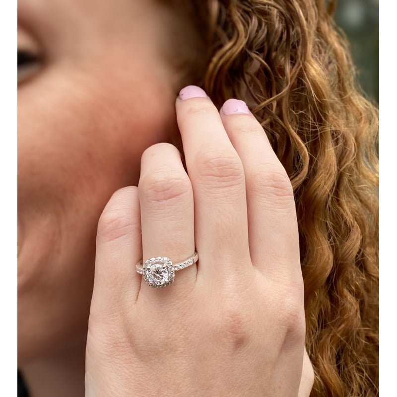 Anillo De Compromiso Oro 10k Con Brillante Cz Modelo Halo