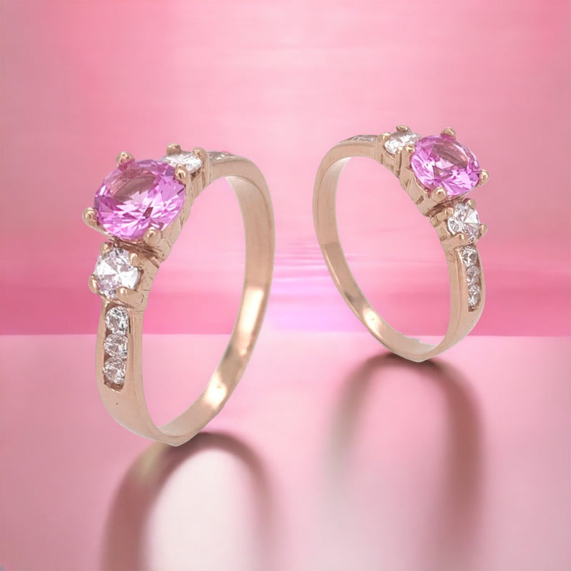 Anillo Compromiso Oro Rosa 14k Zafiro Y Diamantes
