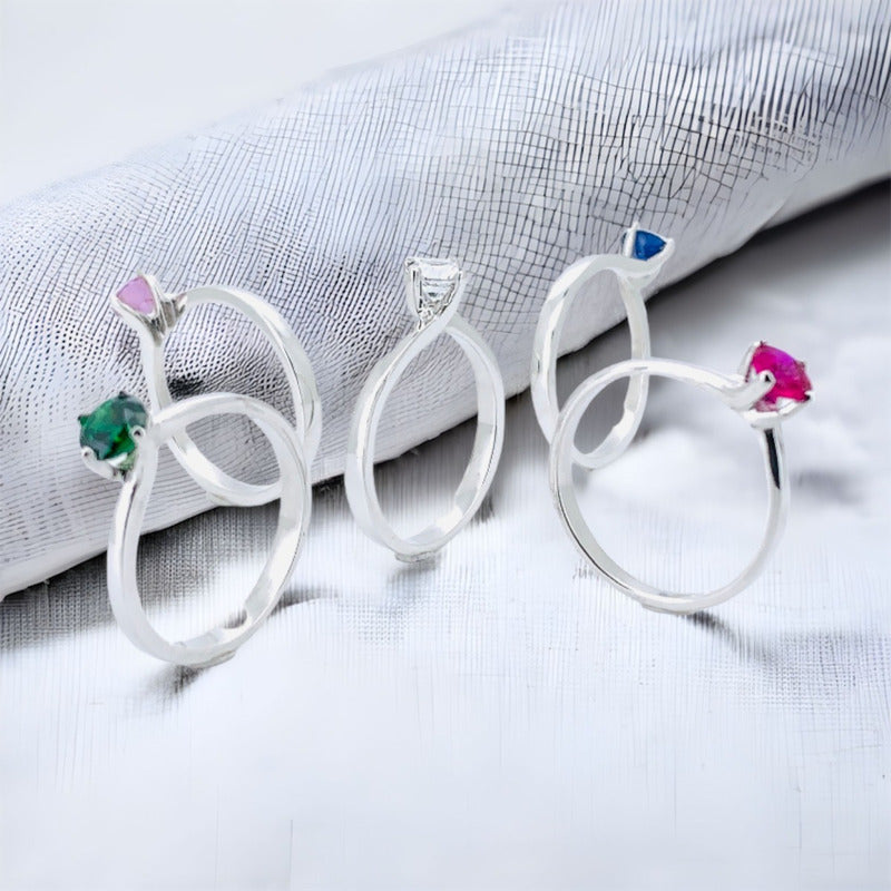 Anillo Compromiso Plata .925 Con Zafiro, Ruby O Esmeralda