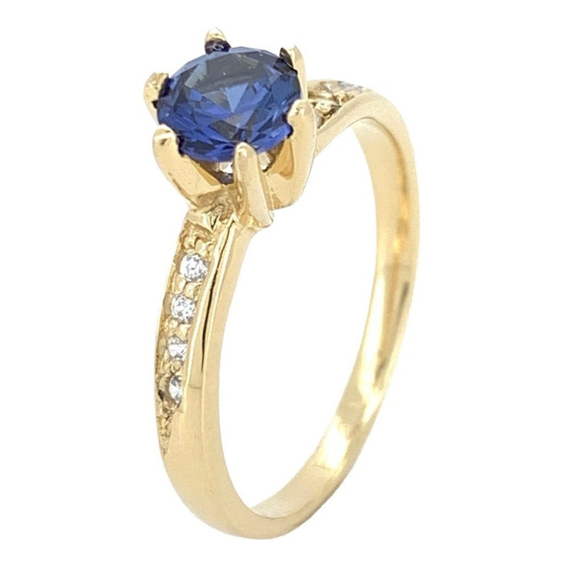 Anillo Compromiso Plata Baño Oro Con Zafiro. Fenix