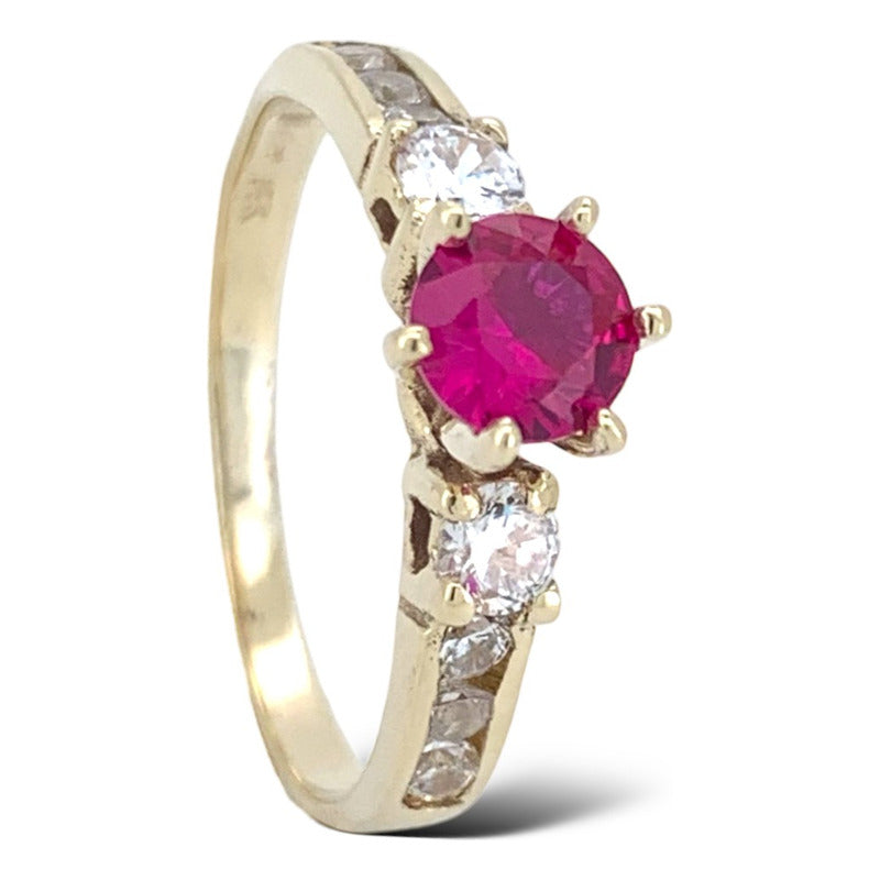 Anillo Compromiso Plata Baño De Oro Y Rubí