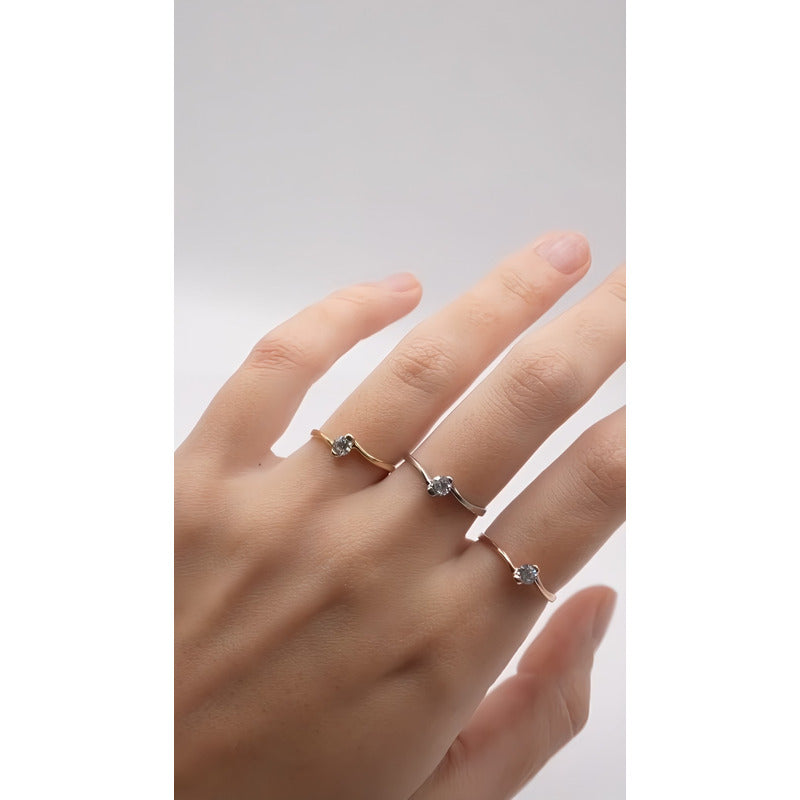Anillo Compromis Oro 14k Blanco Brillante Ruso Slim