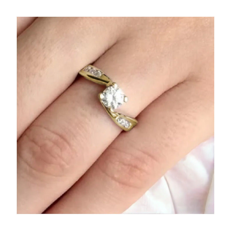 Anillo Compromiso Oro Rosa 14k Aria Brillante Ruso