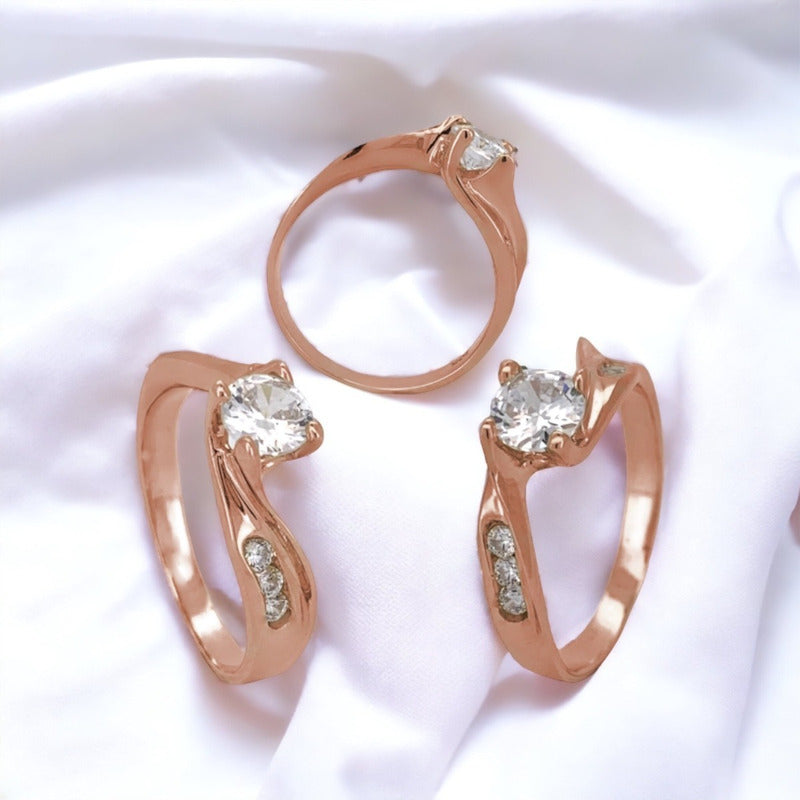 Anillo Compromiso Oro Rosa 14k Aria Brillante Ruso