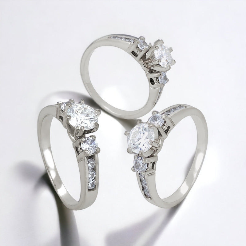 Anillo Compromiso Plata Baño Oro Moissanita Certificado Prs