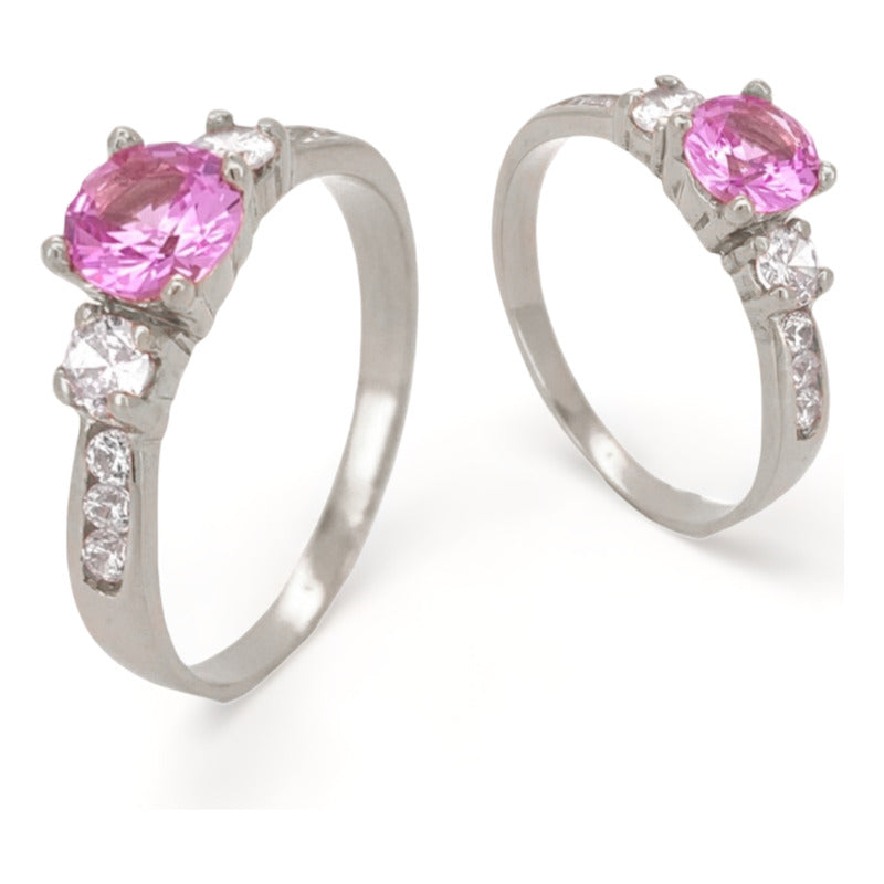 Anillo Compromiso Oro Rosa 14k Zafiro Y Diamantes