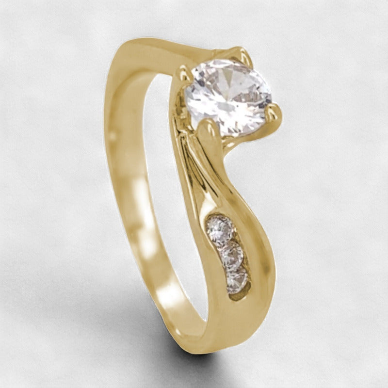 Anillo Compromiso Oro Rosa 14k Aria Brillante Ruso