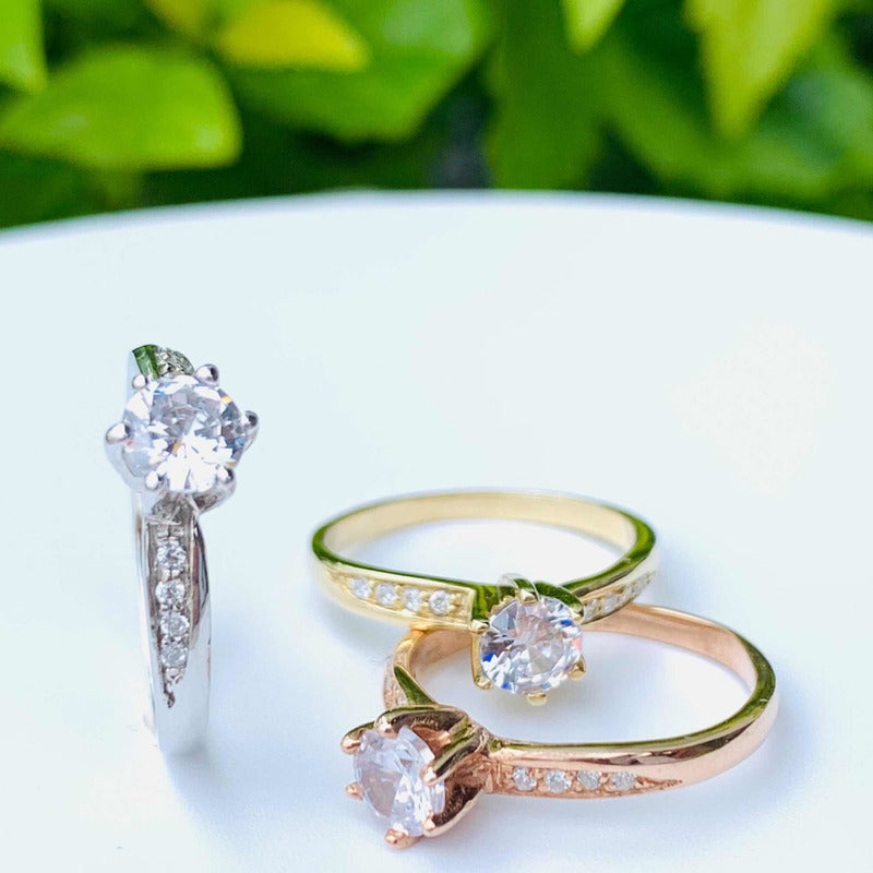 Anillo Compromiso Plata Baño Oro Con Zafiro. Fenix