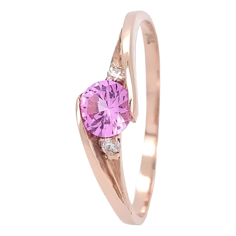 Anillo Compromiso Oro Rosa 14k Con Zafiro Y Diamantes T-rtyr