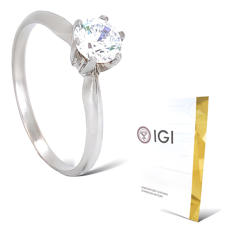 Anillo Compromiso Oro 18k Diamante Creado Certificado Igi