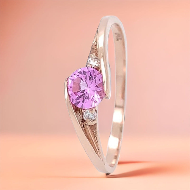 Anillo Compromiso Oro Rosa 14k Con Zafiro Y Diamantes T-rtyr