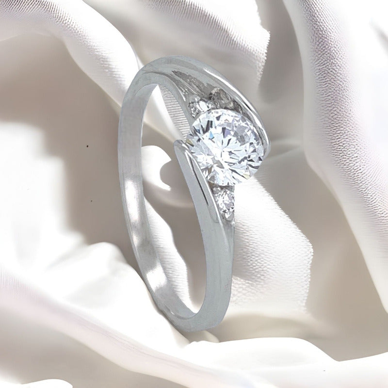 Anillo Compromiso Oro 10k Con Zafiro Y Diamantes T-rty