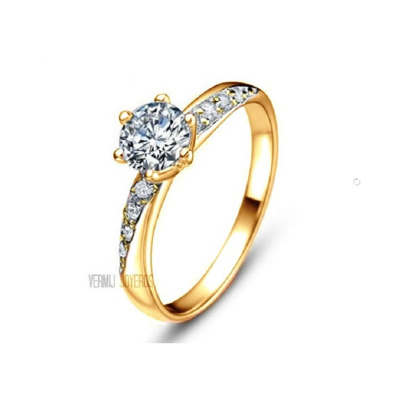 Anillo Compromiso Plata Baño Oro Con Zafiro. Fenix