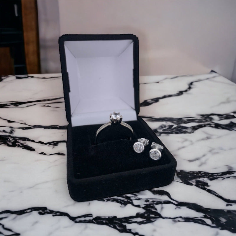 Anillo Compromiso Plata Baño Oro Con Zafiro. Fenix