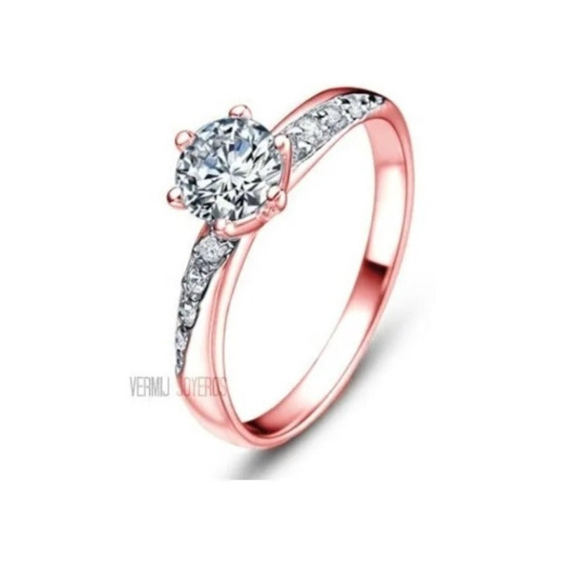 Anillo Compromiso Plata Baño Oro Con Zafiro. Fenix