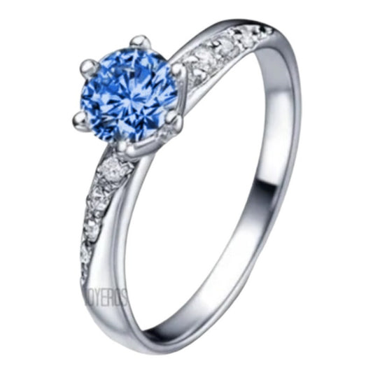 Anillo Compromiso Plata Baño Oro Con Zafiro. Fenix