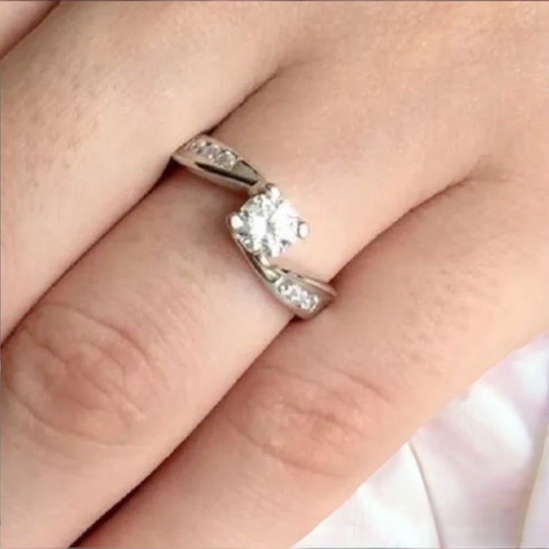 Anillo Compromiso Oro Rosa 14k Aria Brillante Ruso