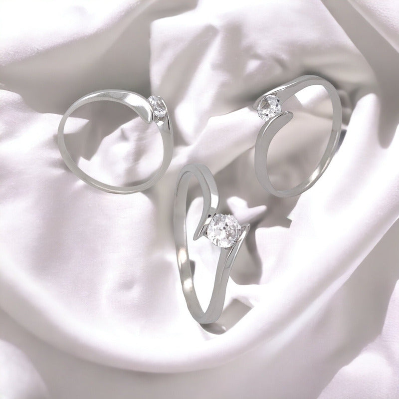 Anillos De Promesa Oro Blanco 10k Brillante Ruso.