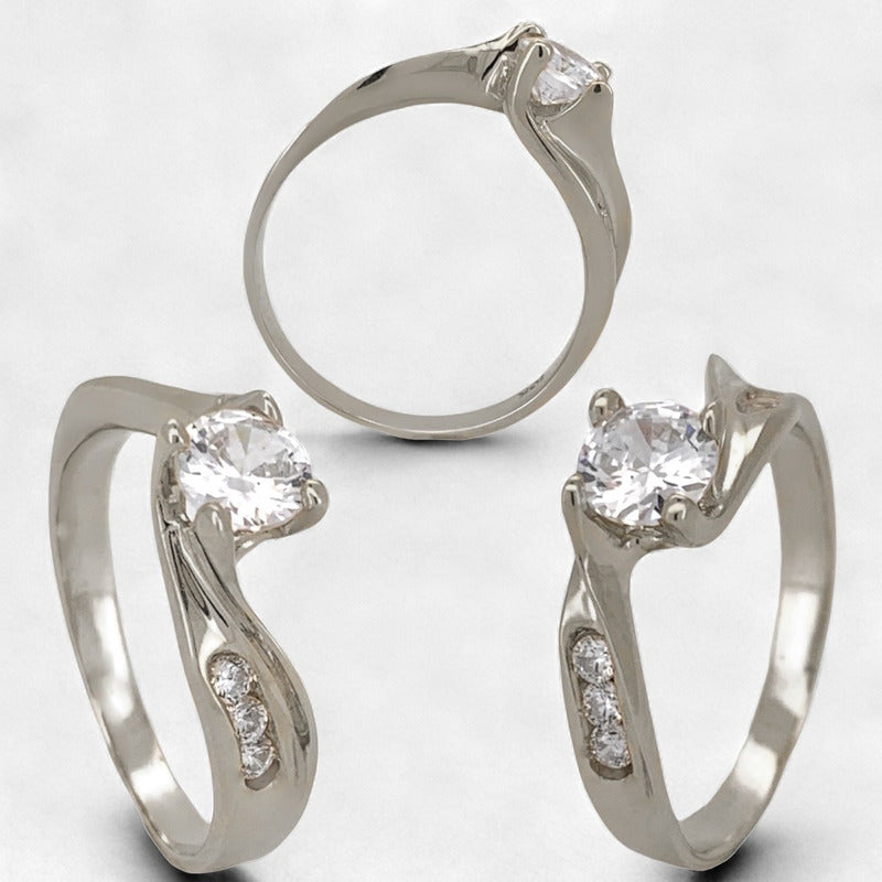 Anillo Compromiso Plata Y Baño De Oro14k Swarovski Aria.9.c