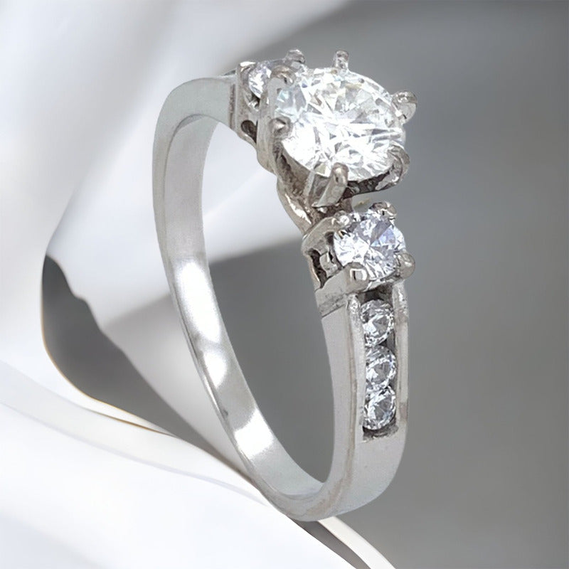 Anillo Compromiso Oro 14k Con Zirconias Corte Diamante Ex
