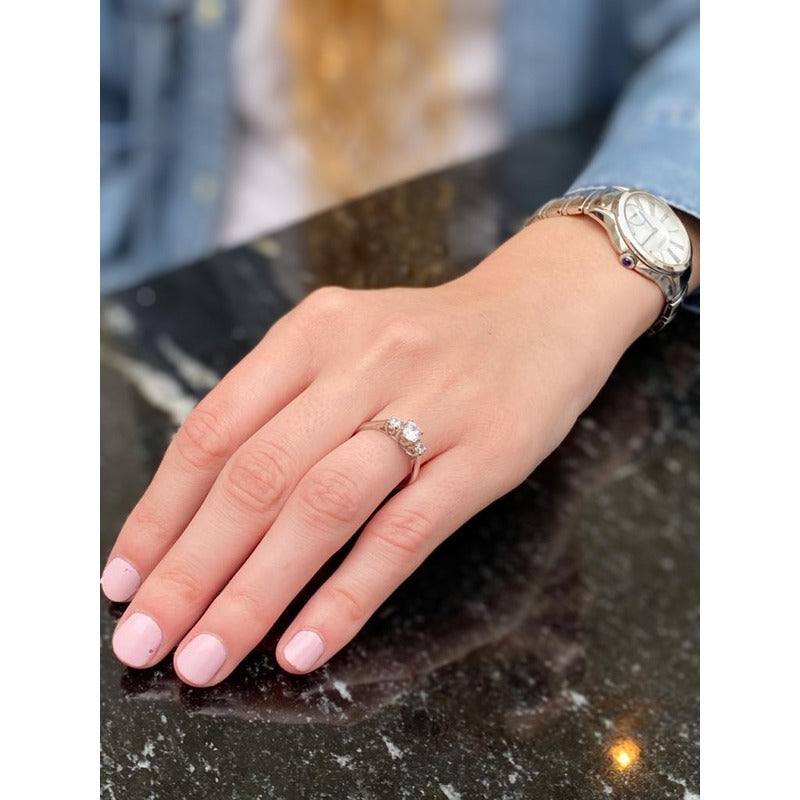 Anillo Compromiso Oro Blanco 14k Zirconias Lre