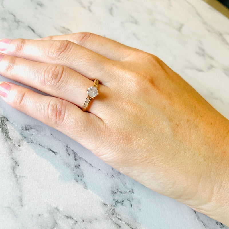 Anillo Compromiso Plata Baño Oro Con Zafiro. Fenix