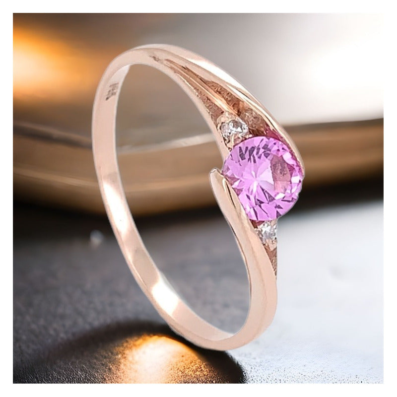 Anillo Compromiso Oro Rosa 10k Con Zafiro Y Diamantes T-rtyr