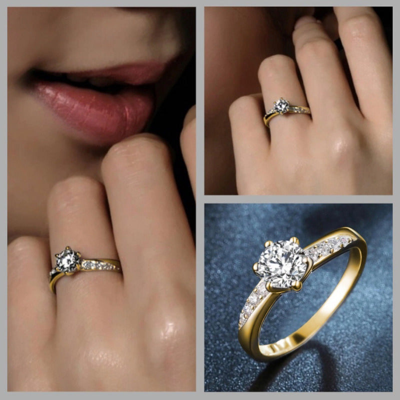 Anillo Compromiso Oro Amarillo 10k Zirconias Fenix