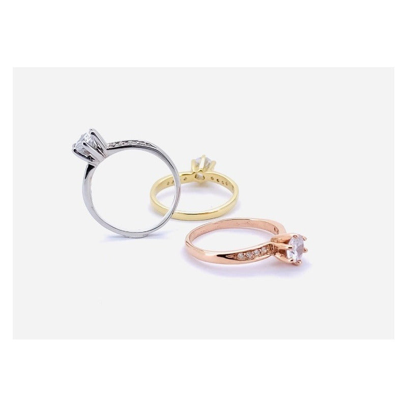 Anillo Compromiso Plata Baño Oro Con Zafiro. Fenix