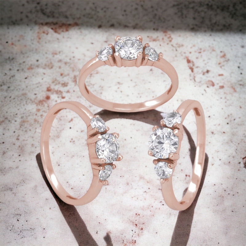 Anillo Compromiso Oro Rosa 14k Brillante Ruso Jazz