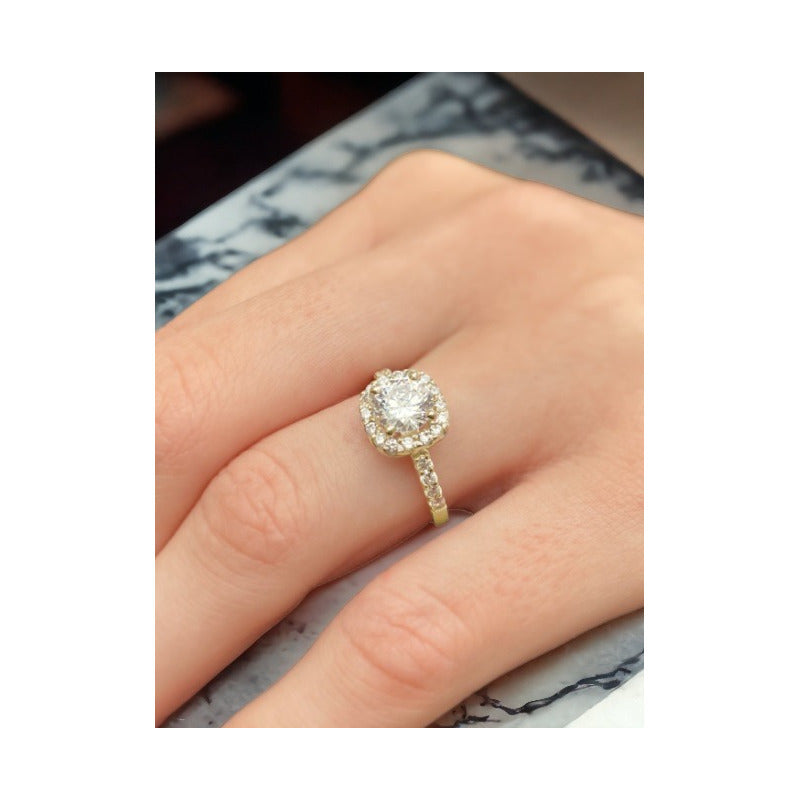 Anillo De Compromiso Oro 10k Con Brillante Cz Modelo Halo