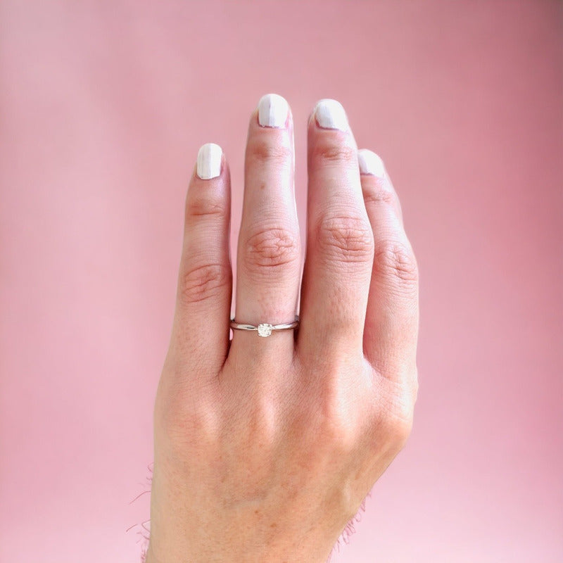 Anillo De Compromiso Oro 18k Diamante Natural .12ct