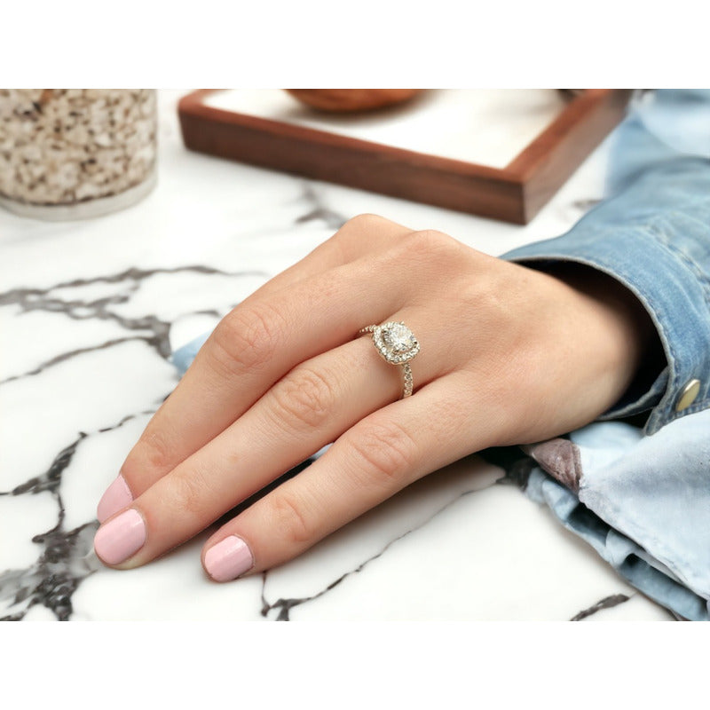 Anillo De Compromiso Oro 10k Con Brillante Cz Modelo Halo