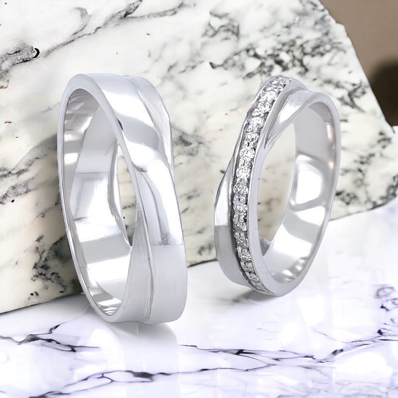 Par De Anillos De Matrimonio Plata Con Baño De Oro Modelo X