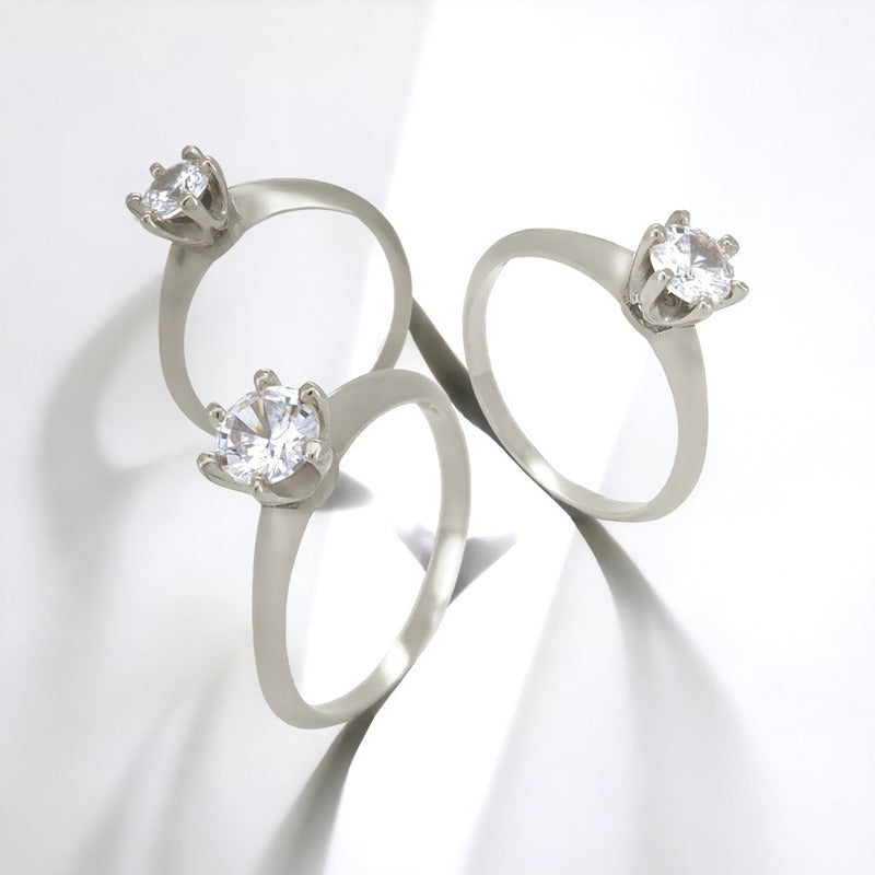 Anillo Compromiso Plata Y Baño De Oro14k Swarovski Varios
