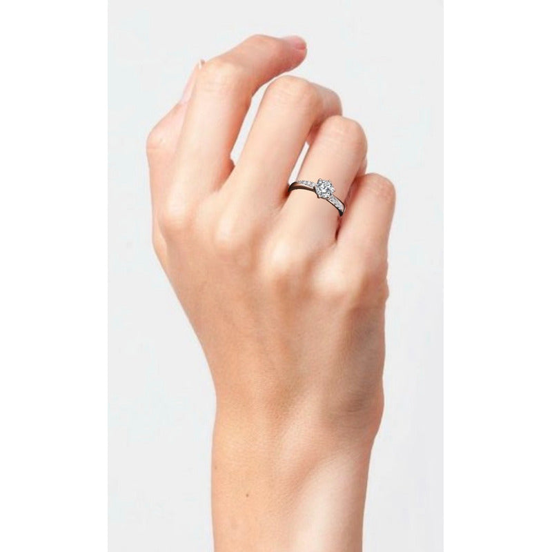 Anillo Compromiso Oro Rosa 14k Zirconias Fenix
