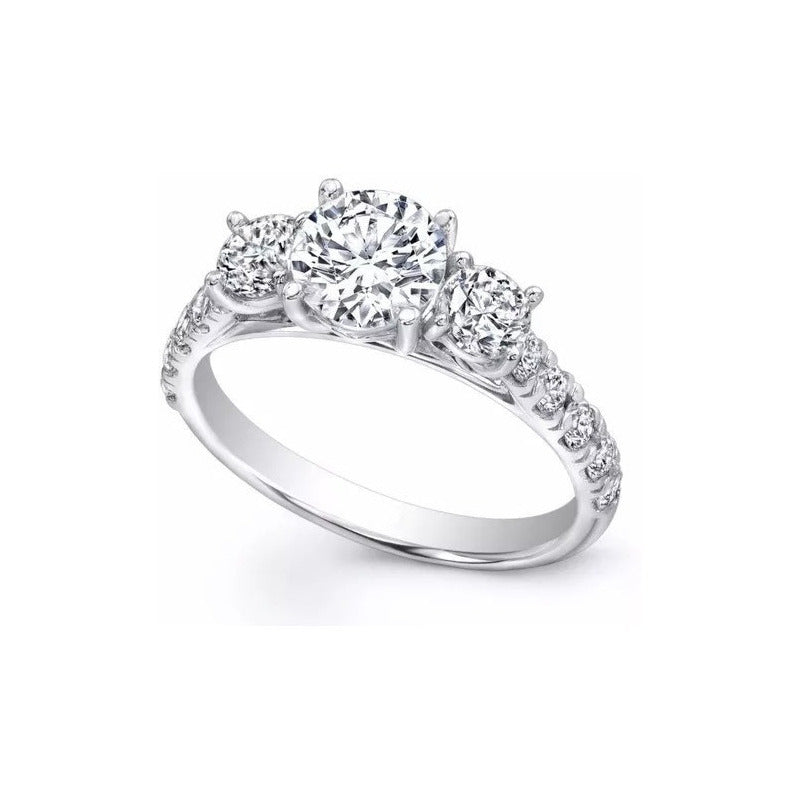 Anillo Compromiso Oro 14k Con Diamante Central Y Moissanitas