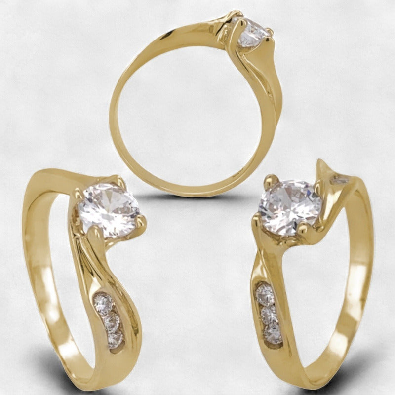 Anillo Compromiso Oro Rosa 14k Aria Brillante Ruso